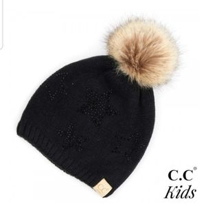 C.C.Beanie Kids Rhinestone Stars w/Pompom Black